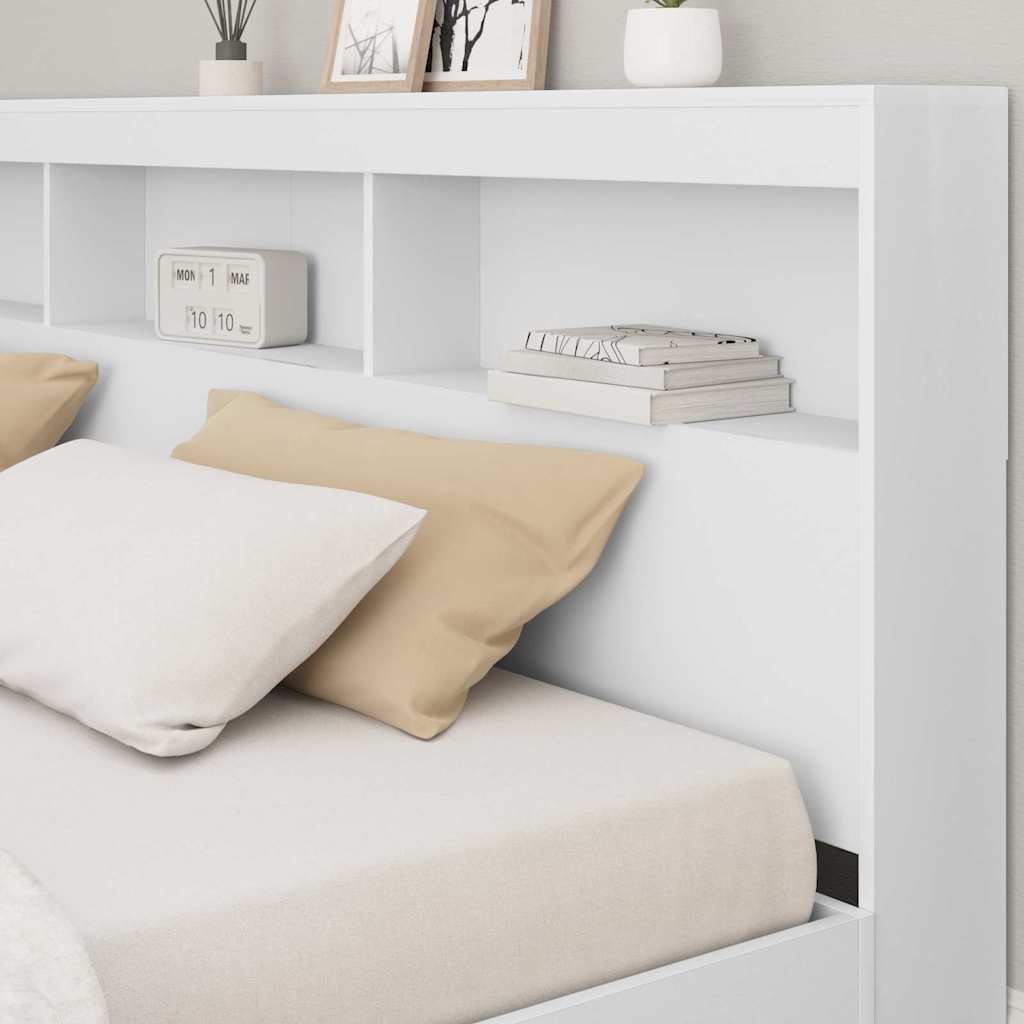 vidaXL Bücherregal-Bett mit Kopfteil Weiß 200 x 200 cm Holzwerkstoff