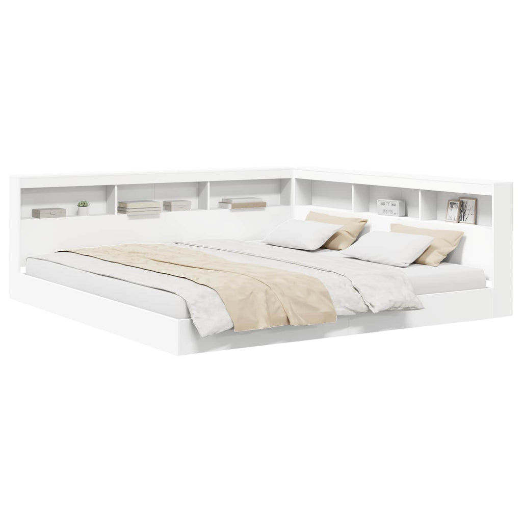 vidaXL Bücherregal-Bett mit Kopfteil Weiß 200 x 200 cm Holzwerkstoff