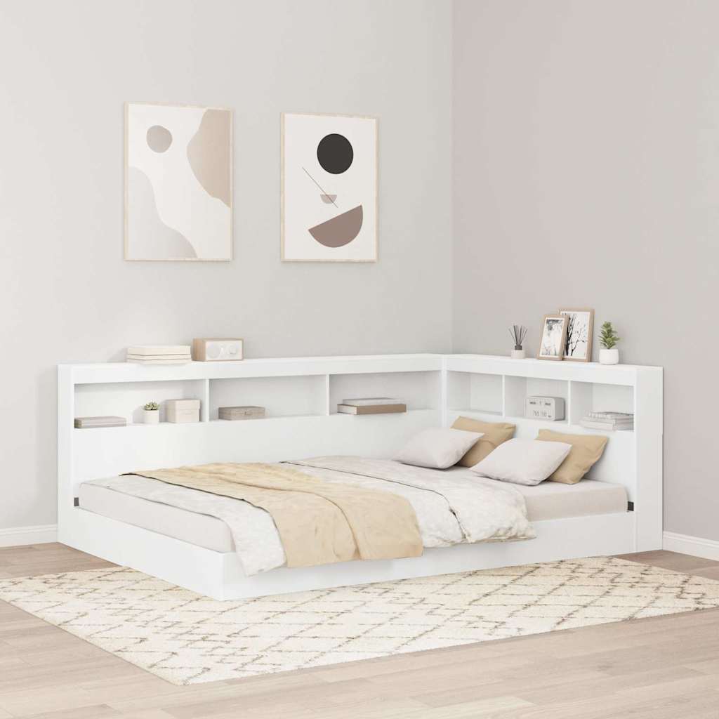 vidaXL Bücherregal-Bett mit Kopfteil Weiß 200 x 200 cm Holzwerkstoff