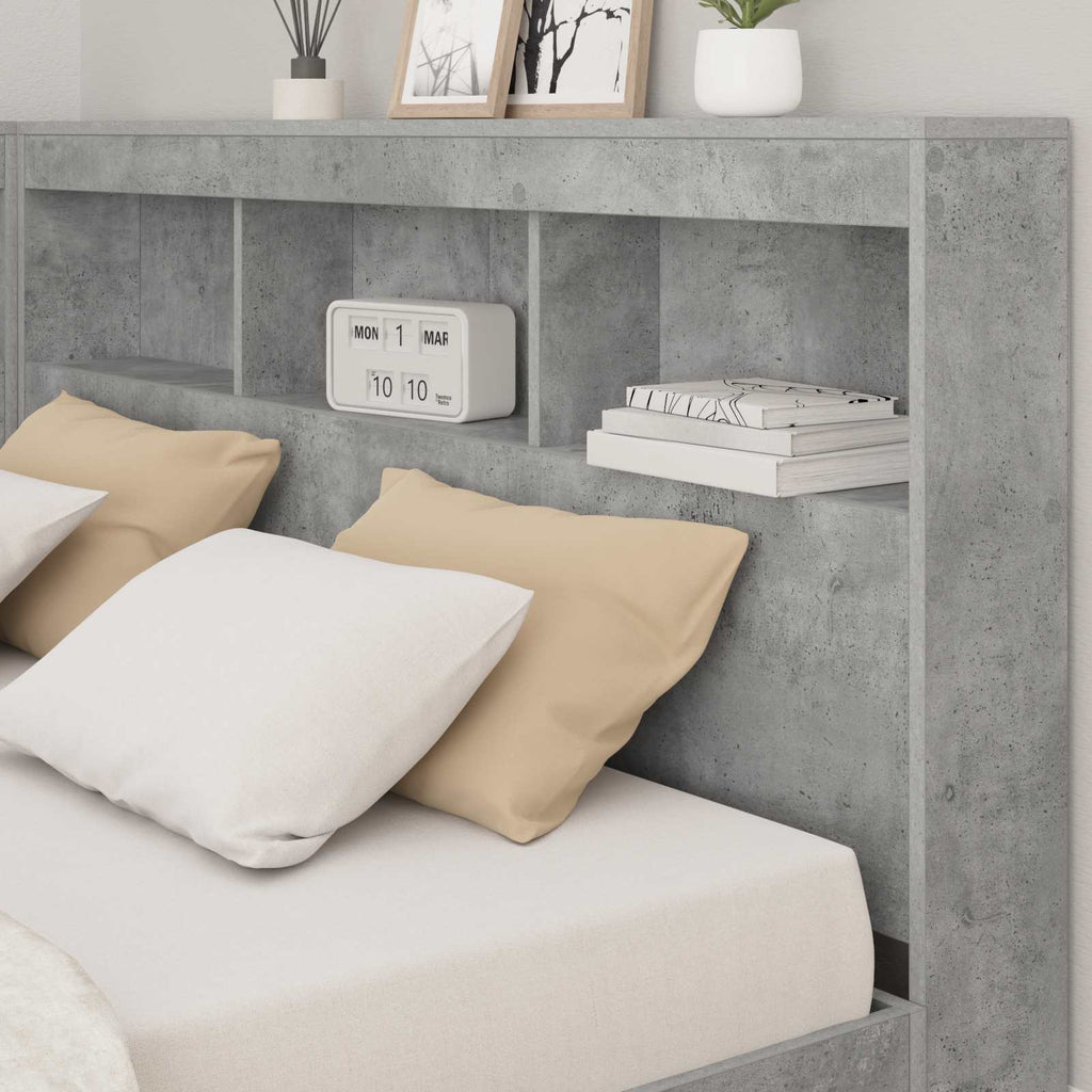 vidaXL Bücherregal-Bett Betongrau 160 x 200 cm Holzwerkstoff
