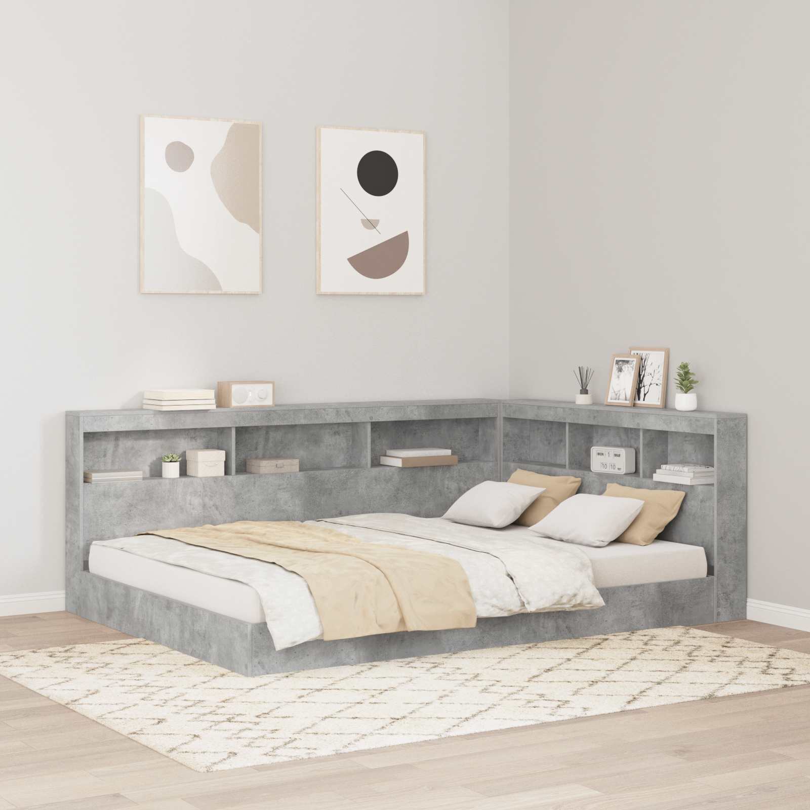 vidaXL Bücherregal-Bett Betongrau 160 x 200 cm Holzwerkstoff