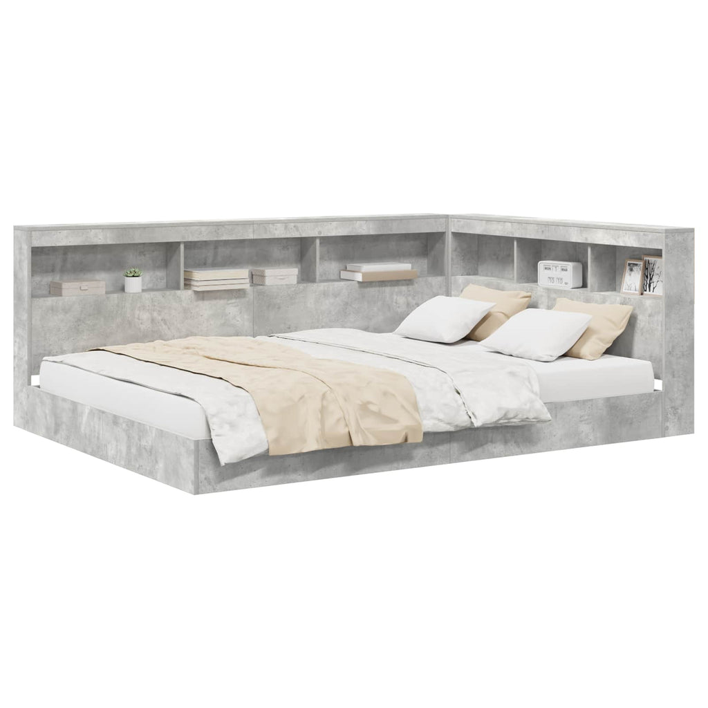 vidaXL Bücherregal-Bett Betongrau 160 x 200 cm Holzwerkstoff
