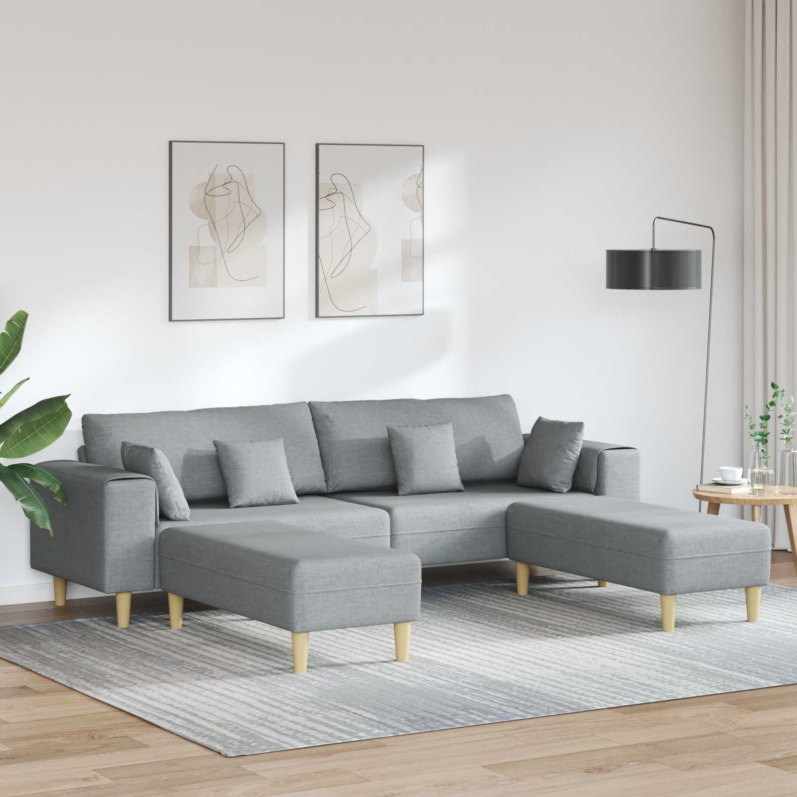 vidaXL Sofa mit Kissen 3 pcs Hellgrau Stoff