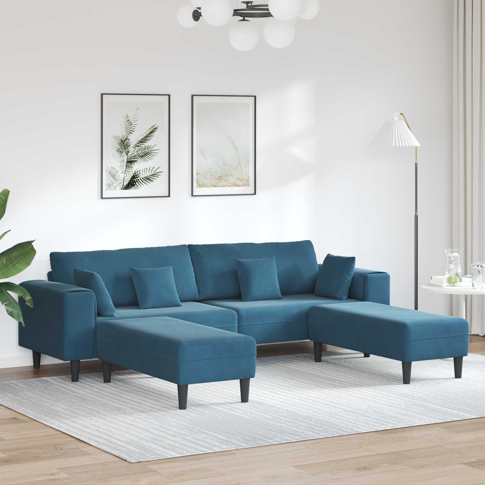 vidaXL Sofa 3 pcs Blau 250 x 188 x 76 cm Samt