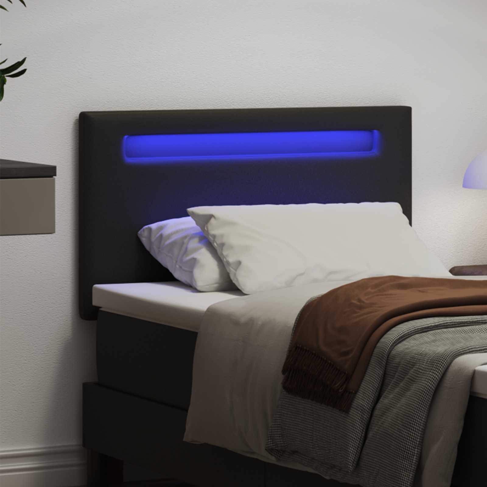vidaXL LED Kopfteil Schwarz 90 cm Kunstleder