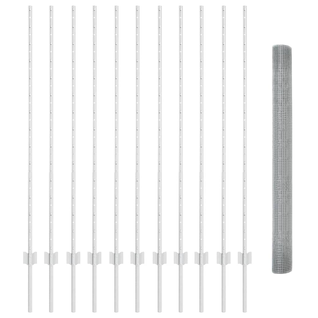 vidaXL Zaun mit Pfosten Silber