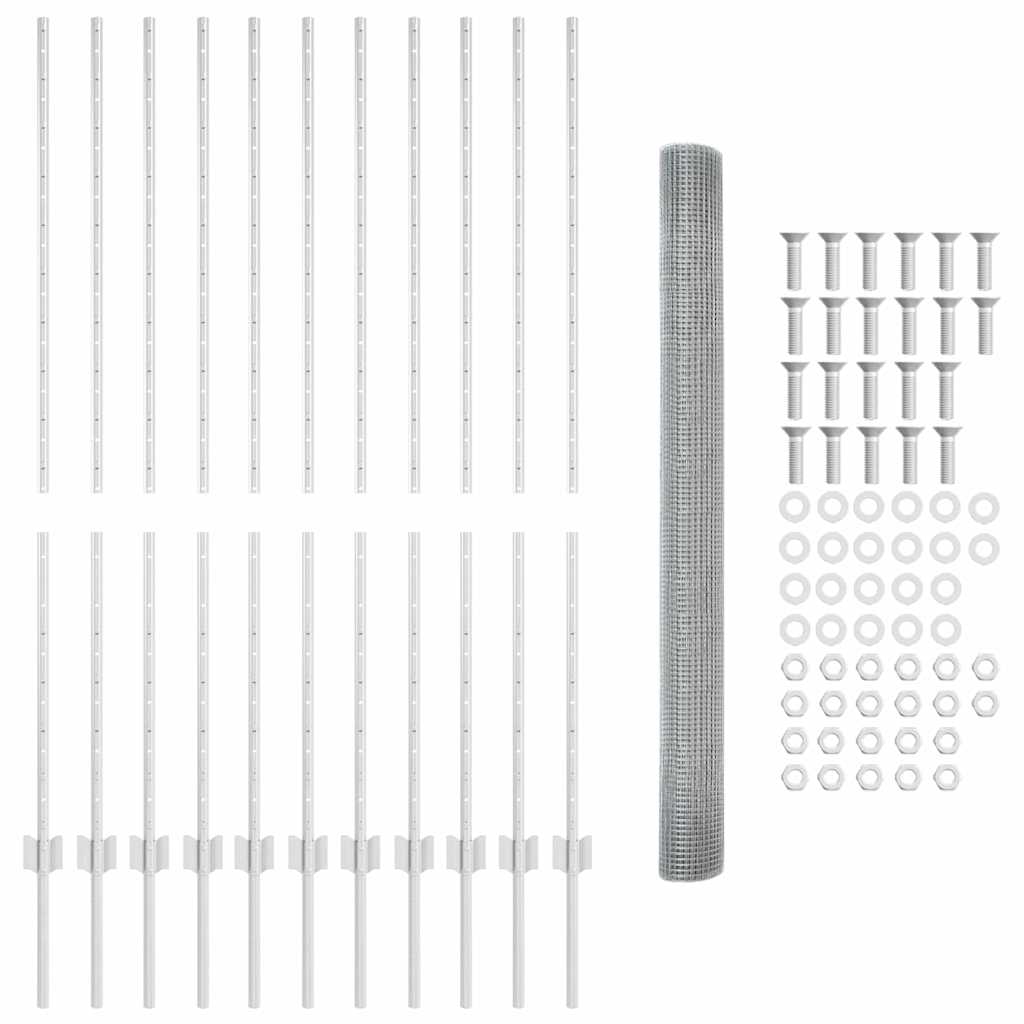 vidaXL Zaun mit Pfosten Silber