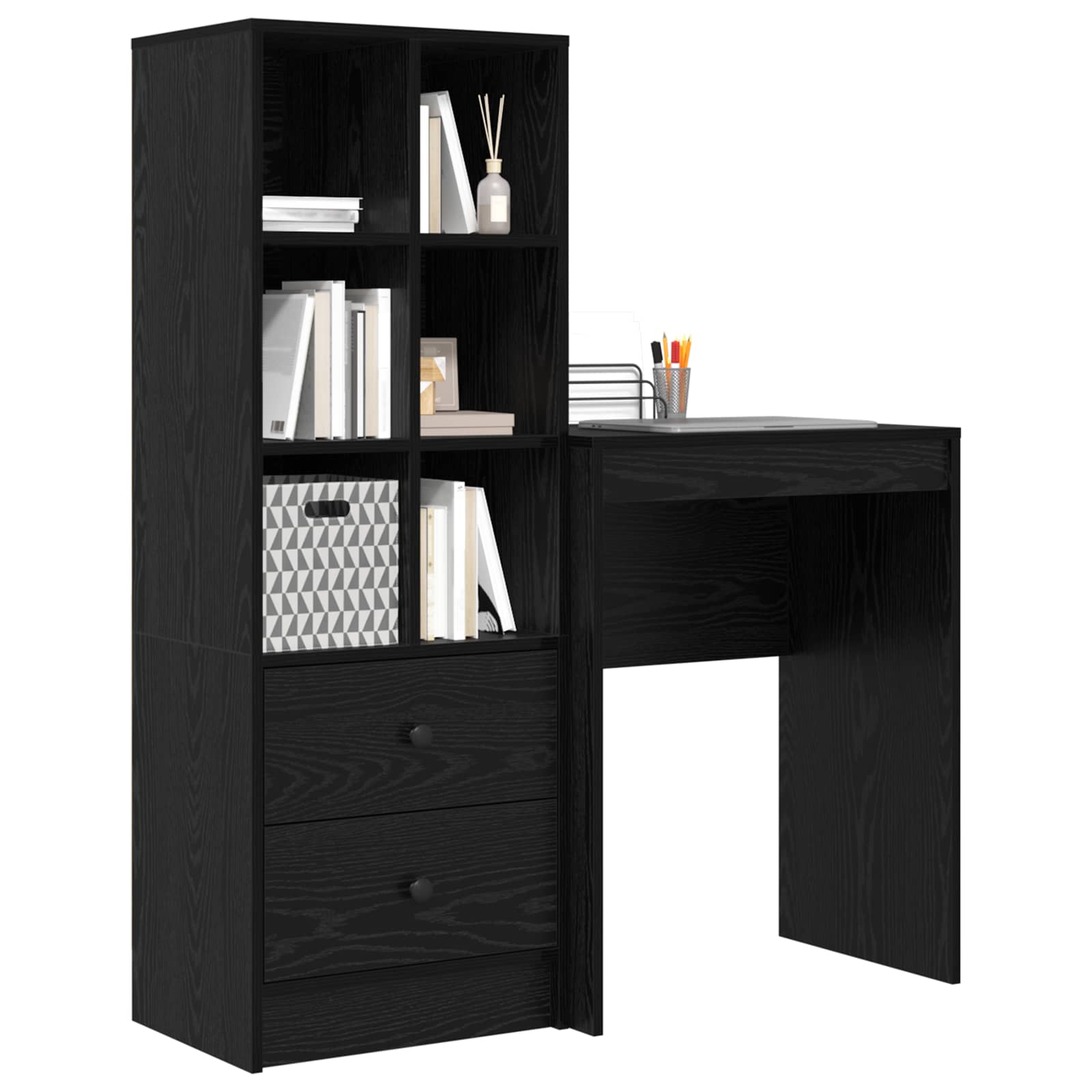 vidaXL Schreibtisch mit Schubladen 2 pcs Schwarz Eichen-Optik