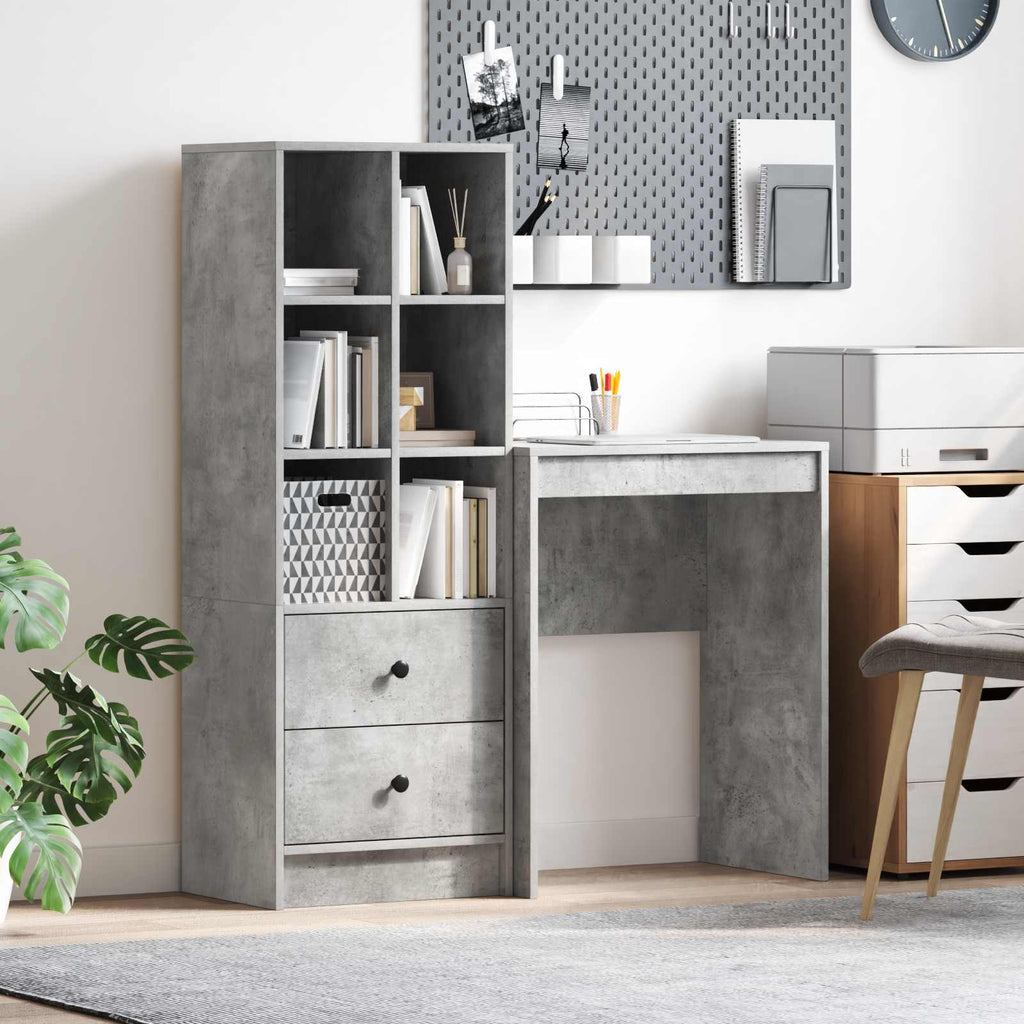 vidaXL Schreibtisch mit Schubladen mit Regal 2 pcs Beton Grau