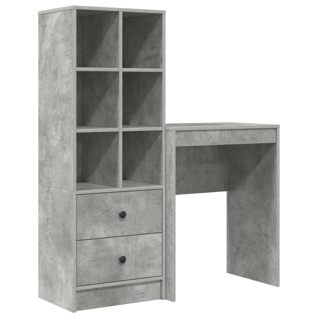 vidaXL Schreibtisch mit Schubladen mit Regal 2 pcs Beton Grau