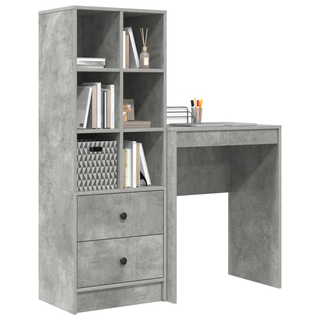 vidaXL Schreibtisch mit Schubladen mit Regal 2 pcs Beton Grau