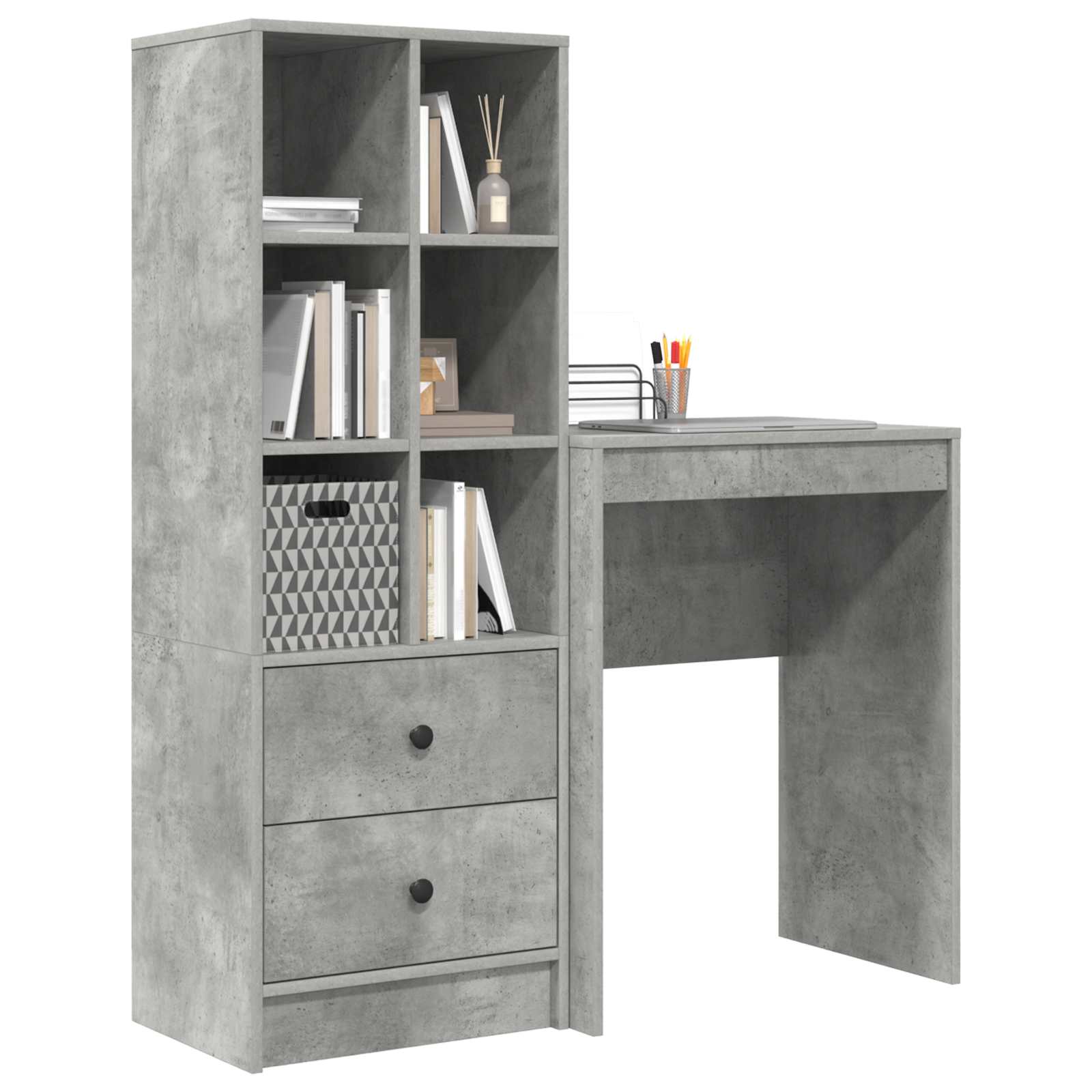 vidaXL Schreibtisch mit Schubladen mit Regal 2 pcs Beton Grau