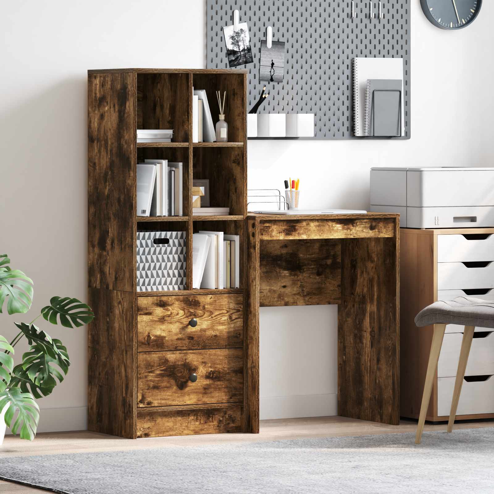 vidaXL Schreibtisch mit Schubladen mit Regal 2 pcs Geräucherte Eiche