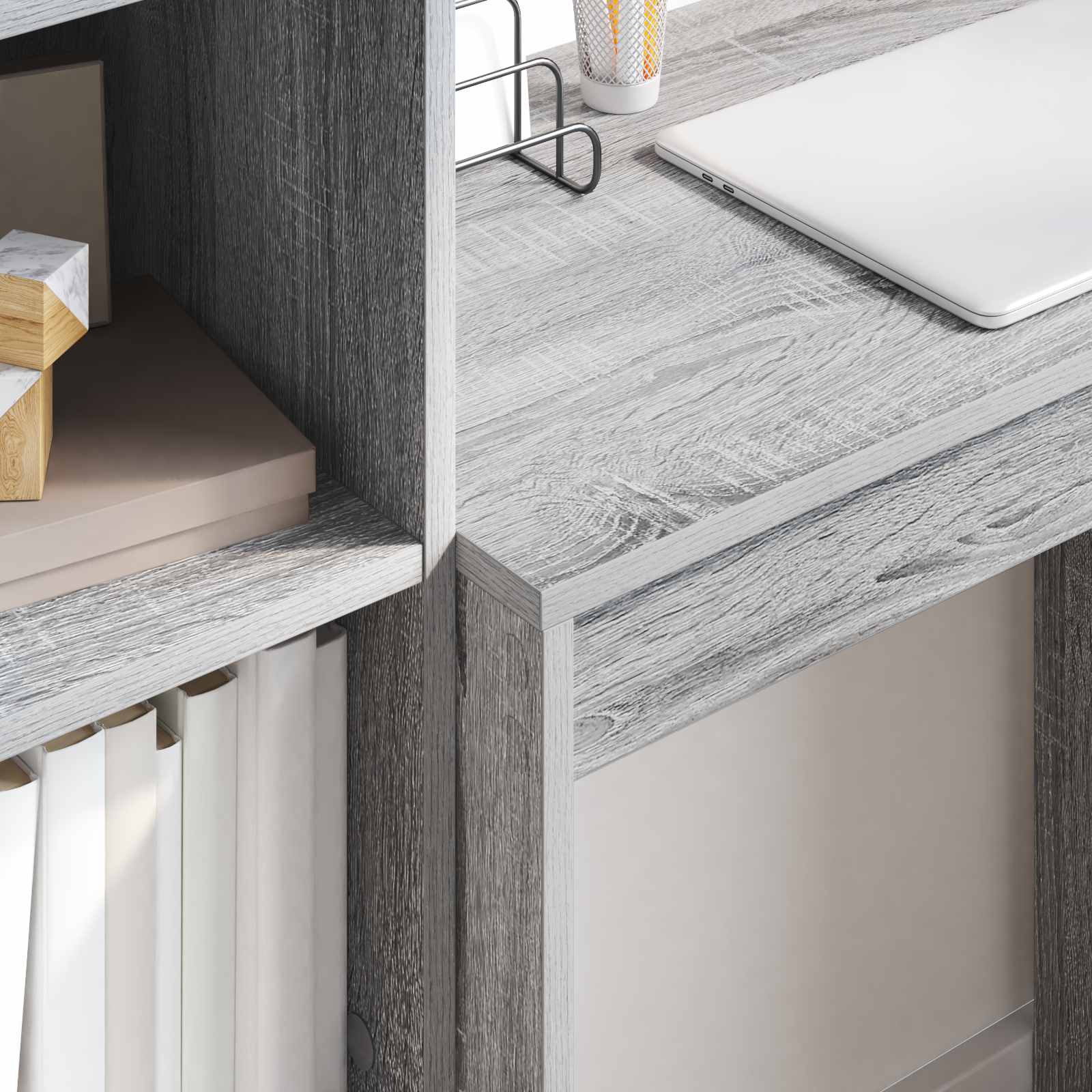 vidaXL Schreibtisch mit Schubladen mit Regal 2 pcs Graues Sonoma
