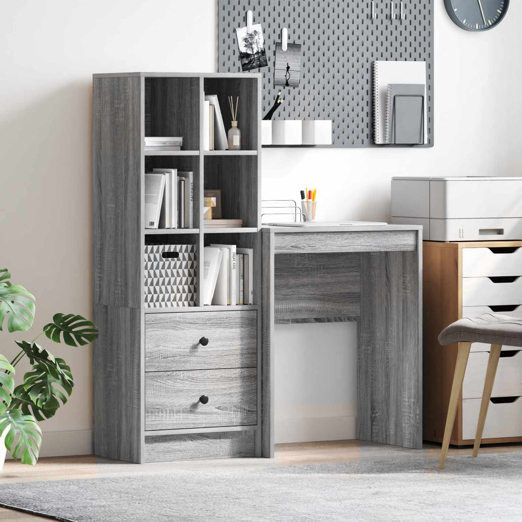 vidaXL Schreibtisch mit Schubladen mit Regal 2 pcs Graues Sonoma
