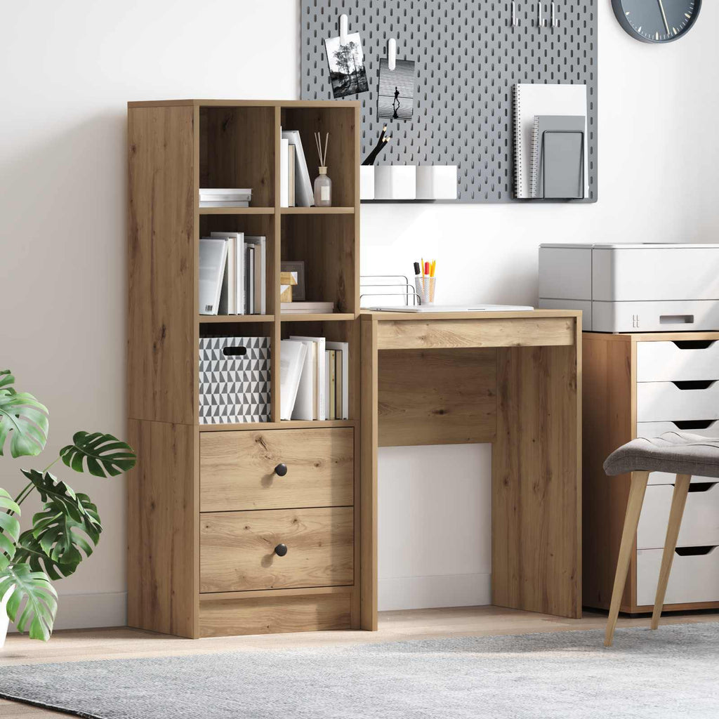 vidaXL Schreibtisch mit Schubladen mit Regal 2 pcs Artisan-Eiche