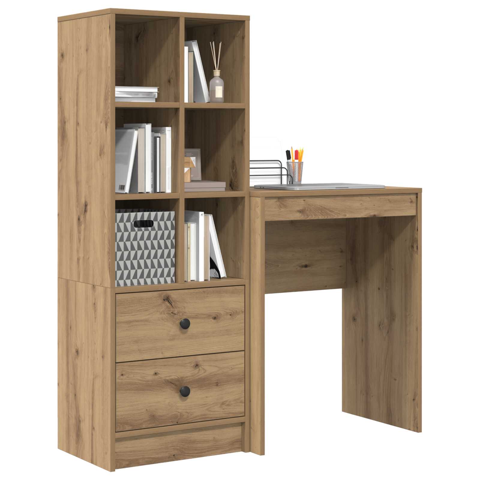 vidaXL Schreibtisch mit Schubladen mit Regal 2 pcs Artisan-Eiche