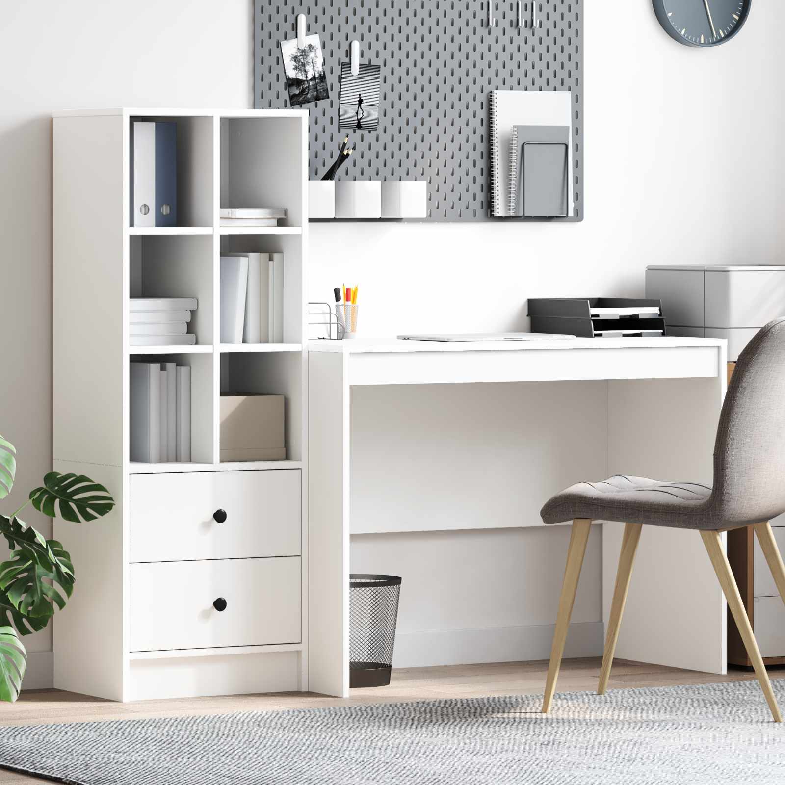 vidaXL Schreibtisch mit Schubladen 2 pcs Weiß