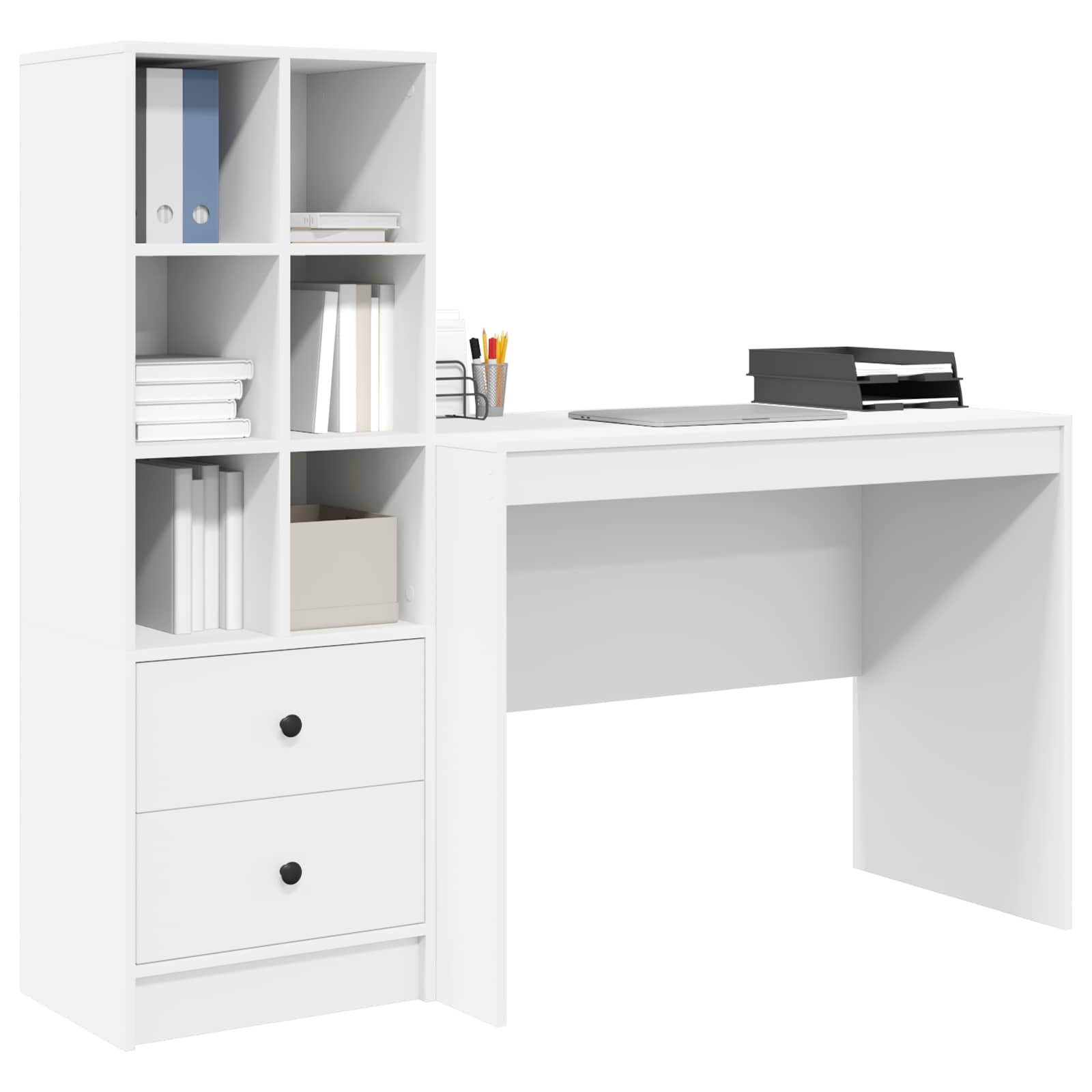 vidaXL Schreibtisch mit Schubladen 2 pcs Weiß