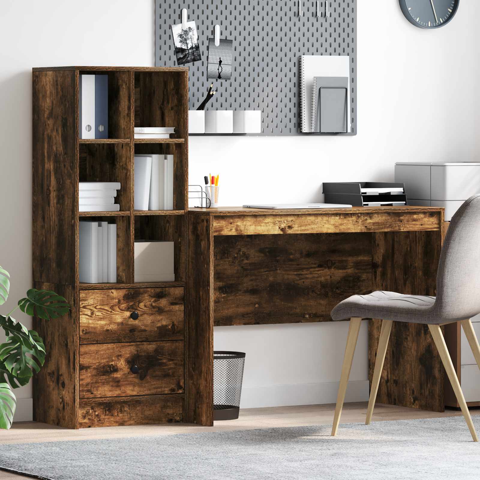 vidaXL Schreibtisch mit Schubladen 2 pcs Geräucherte Eiche