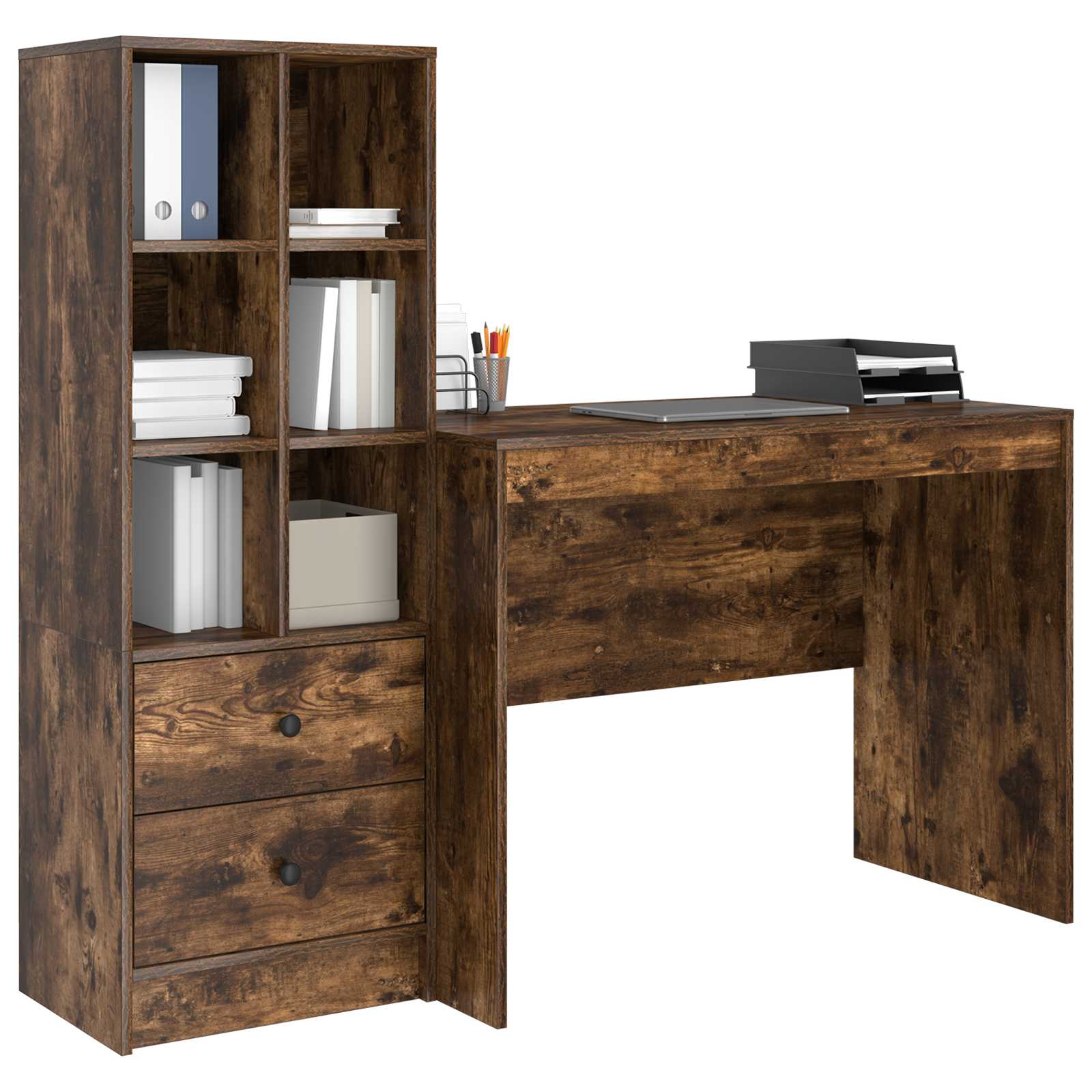 vidaXL Schreibtisch mit Schubladen 2 pcs Geräucherte Eiche