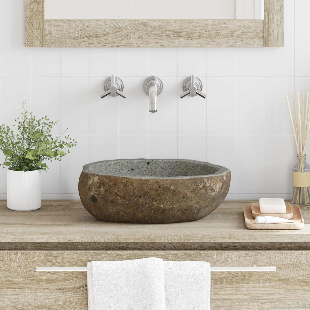 vidaXL Flusssteinwaschbecken Hellgrau (30-37) x (25-30) x 12 cm