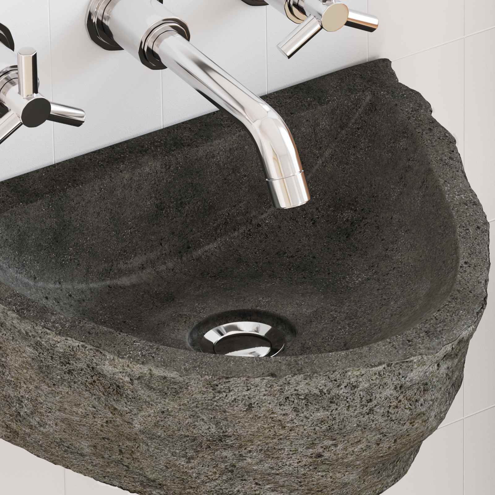 vidaXL Wandmontiertes Waschbecken Grau 37 x 30 x 12 cm Flussstein