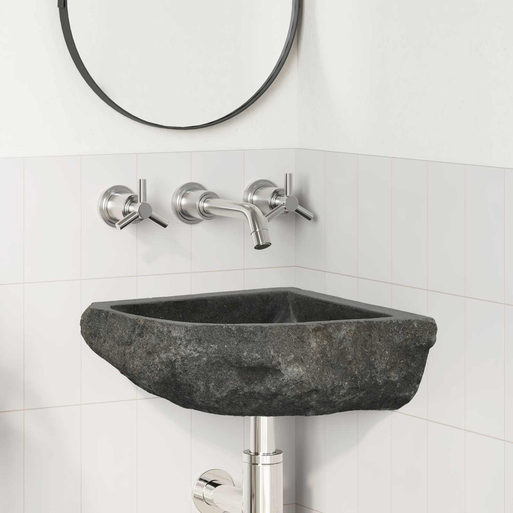 vidaXL Waschbecken Grau (30-37) x (30-37) x 12 cm Flussstein