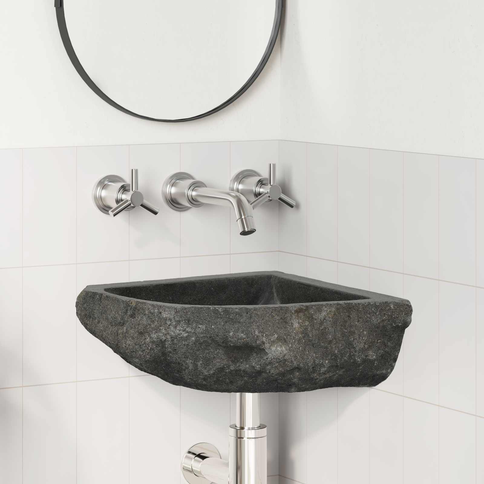 vidaXL Waschbecken Grau (30-37) x (30-37) x 12 cm Flussstein