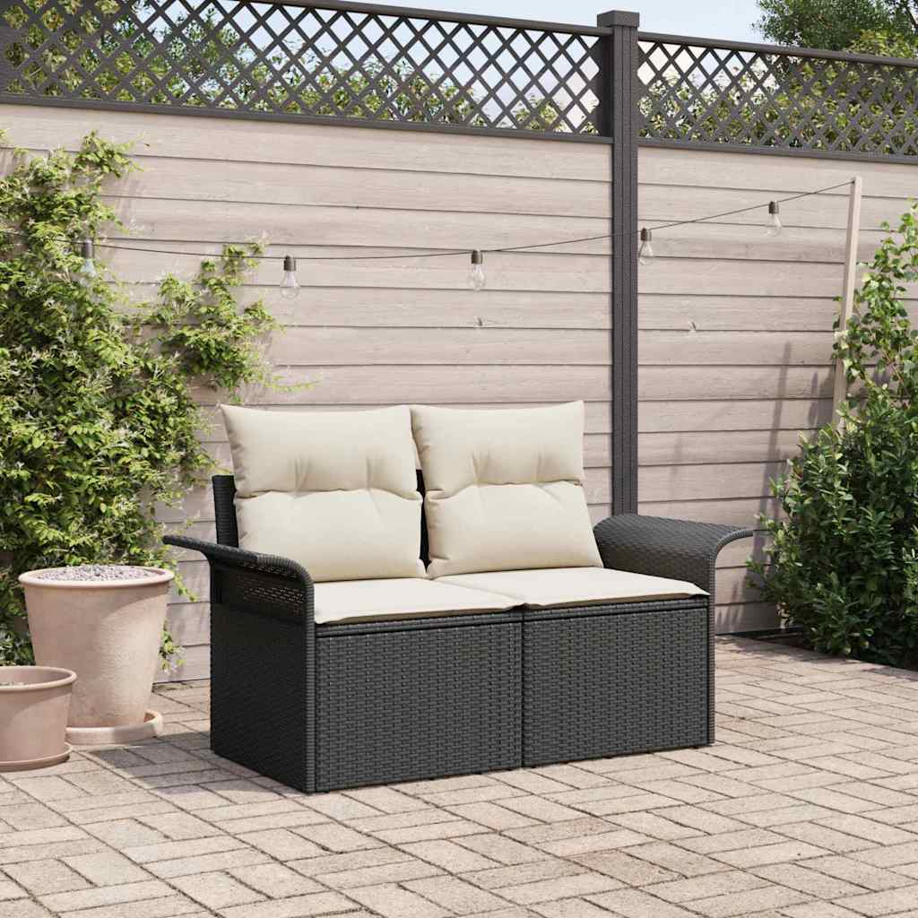 vidaXL Gartensofa mit Kissen Schwarz 141 x 62 x 69cm Poly-Rattan