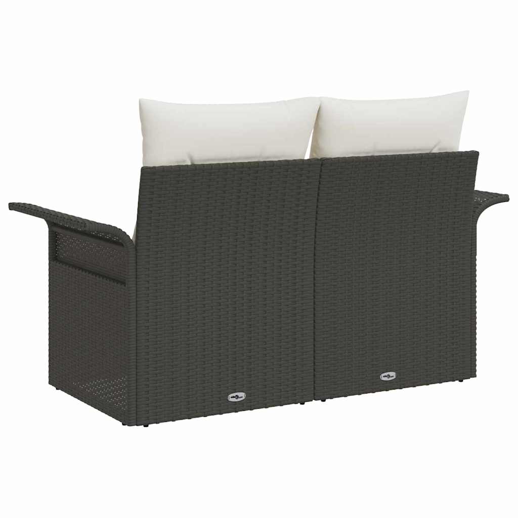 vidaXL Gartensofa mit Kissen Schwarz 141 x 62 x 69cm Poly-Rattan