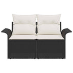 vidaXL Gartensofa mit Kissen Schwarz 141 x 62 x 69cm Poly-Rattan