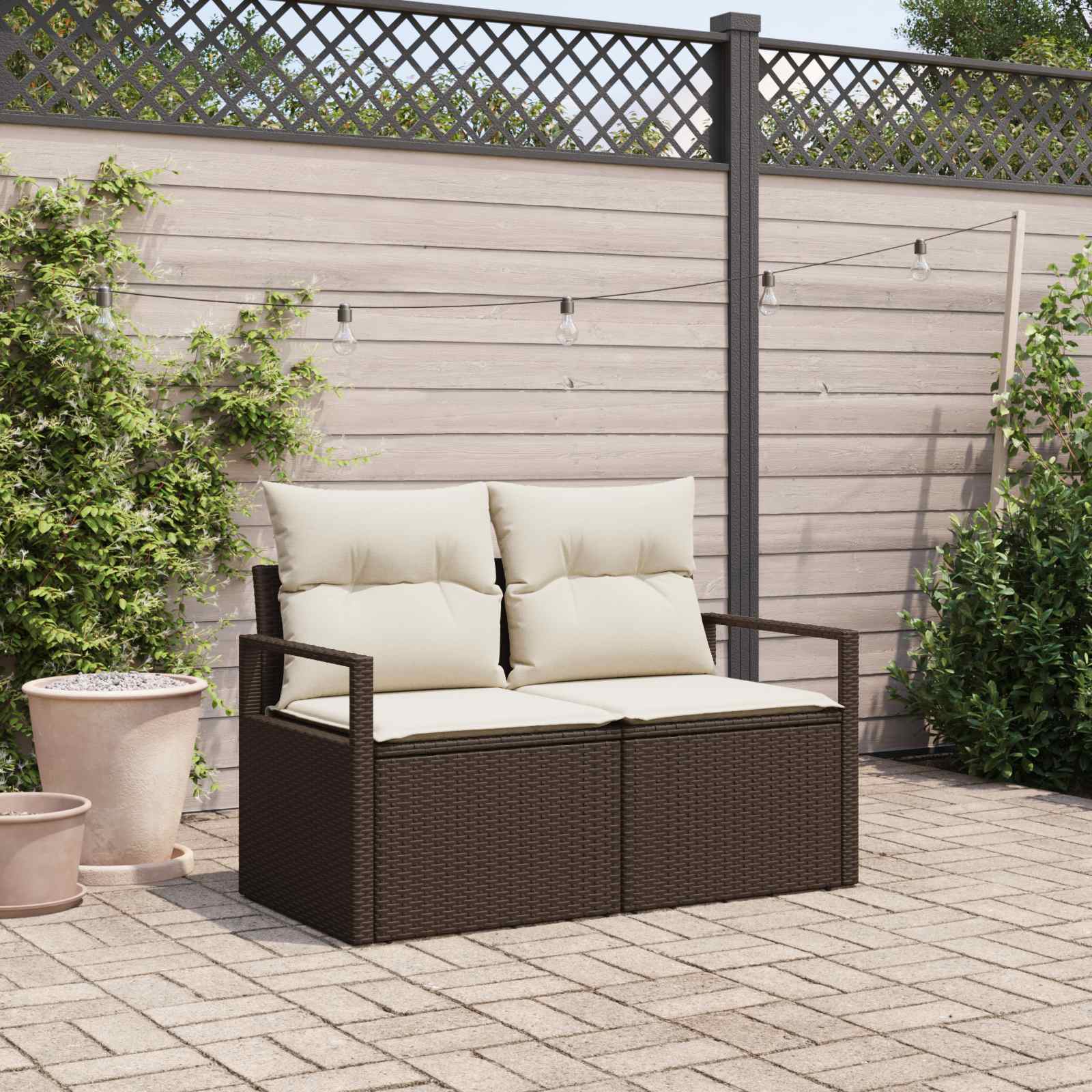 vidaXL Garten-Sofa mit Kissen 141 x 62 x 69 cm Poly-Rattan