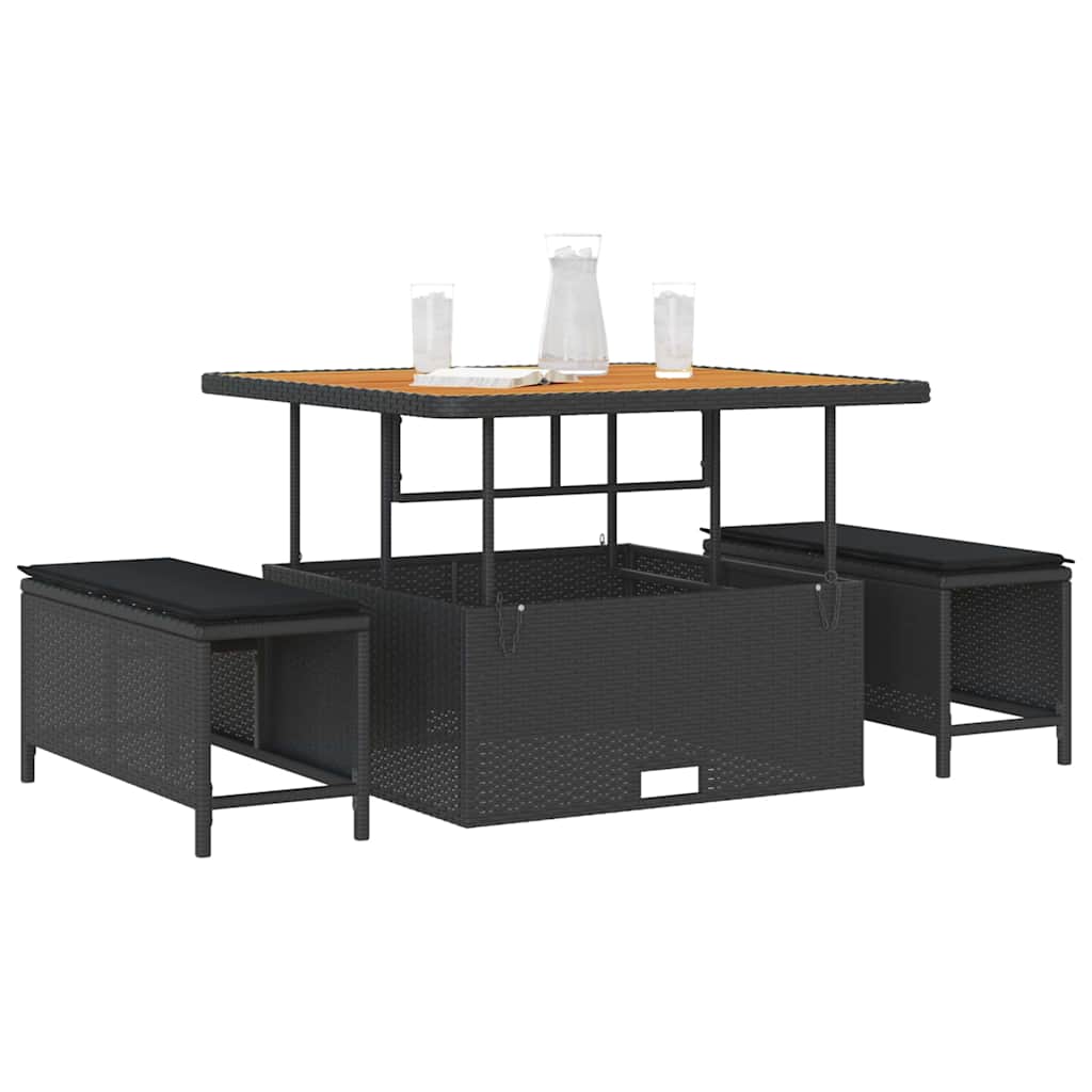 vidaXL Garten Essgruppe Schwarz Poly-Rattan