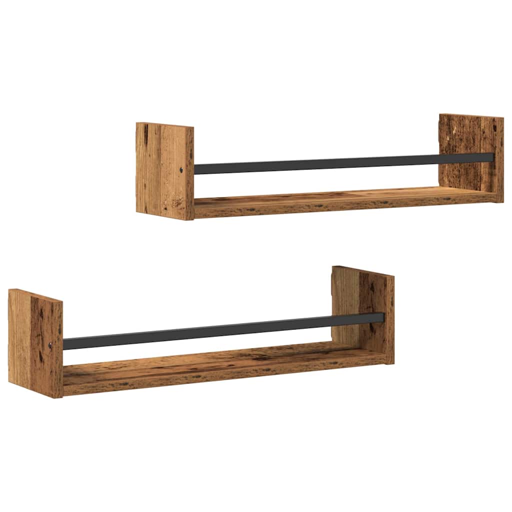 vidaXL Wandregal Wandmontiert 2 pcs Altholz 60 x 16 x 14 cm