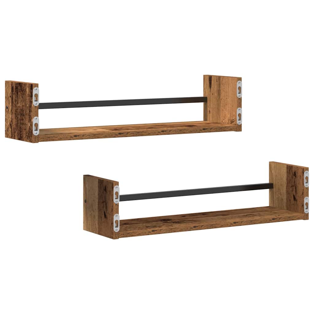 vidaXL Wandregal Wandmontiert 2 pcs Altholz 60 x 16 x 14 cm