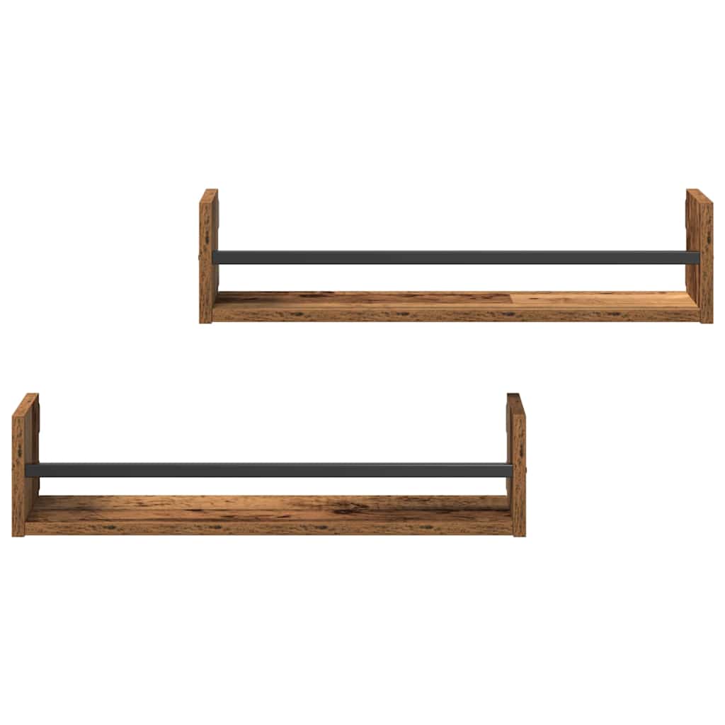 vidaXL Wandregal Wandmontiert 2 pcs Altholz 60 x 16 x 14 cm