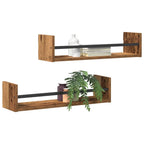 vidaXL Wandregal Wandmontiert 2 pcs Altholz 60 x 16 x 14 cm