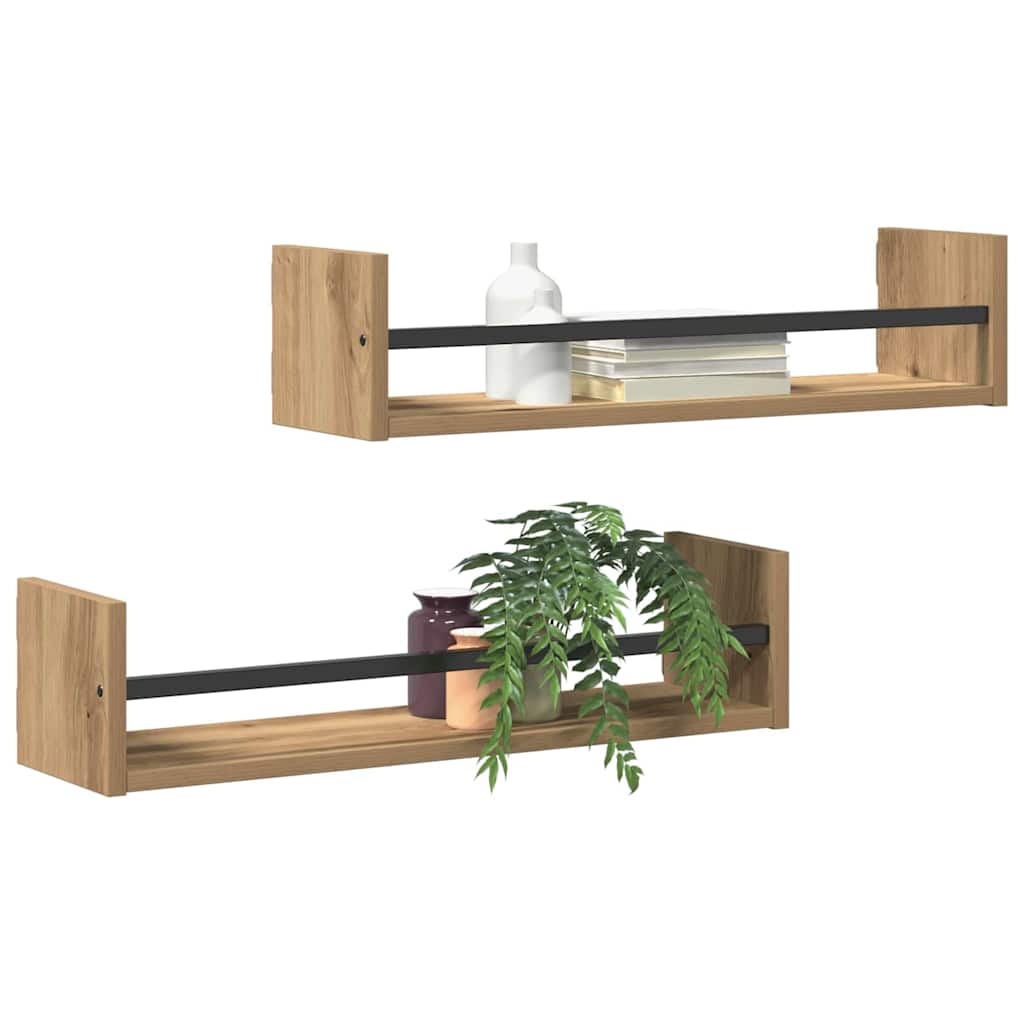 vidaXL Wandregal Wandmontiert 2 pcs Artisan-Eiche 60 x 16 x 14 cm
