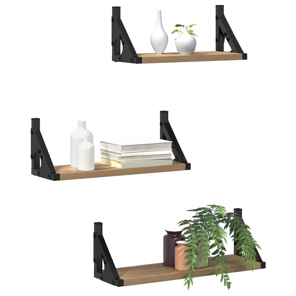 vidaXL Wandregal Wandmontiert mit Speicher 3 pcs Raucharbe