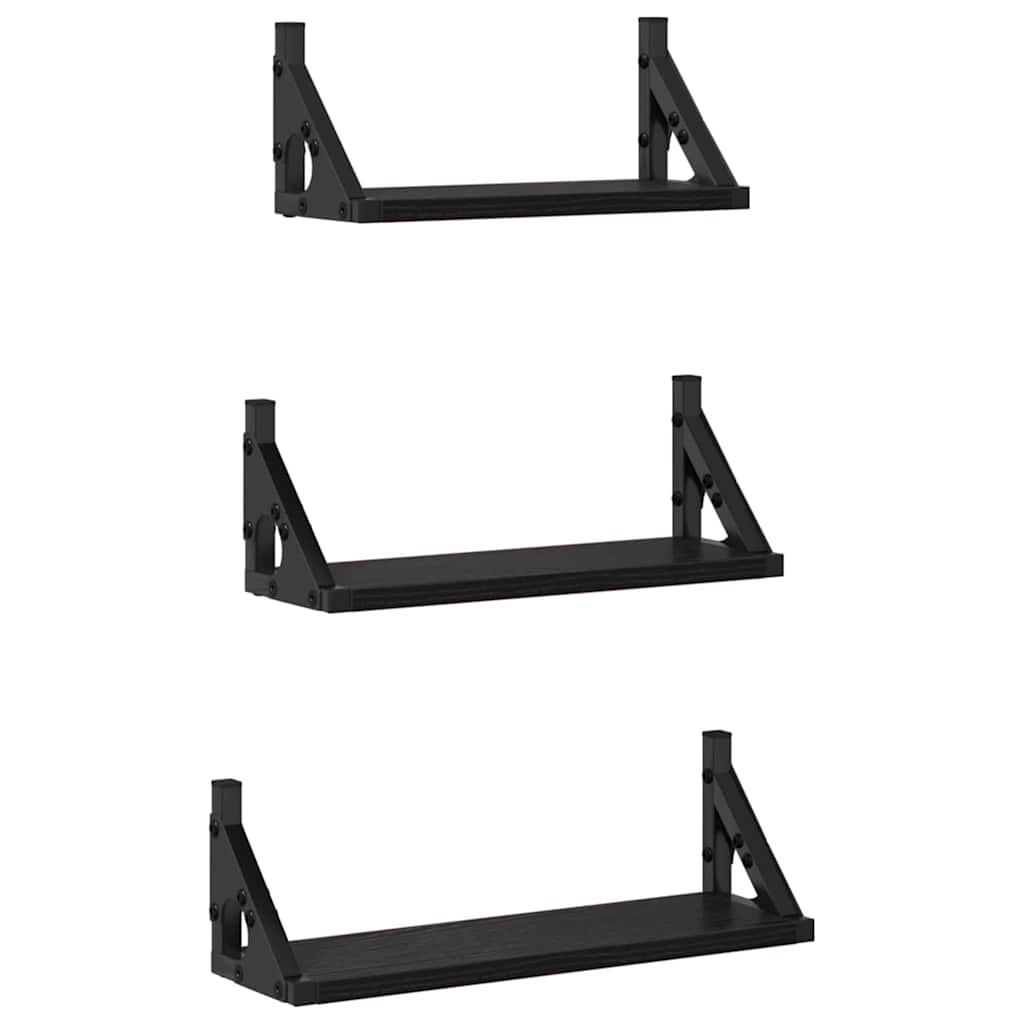 vidaXL Wandregal Wandmontiert mit Speicher 3 pcs Schwarz Eichen-Optik