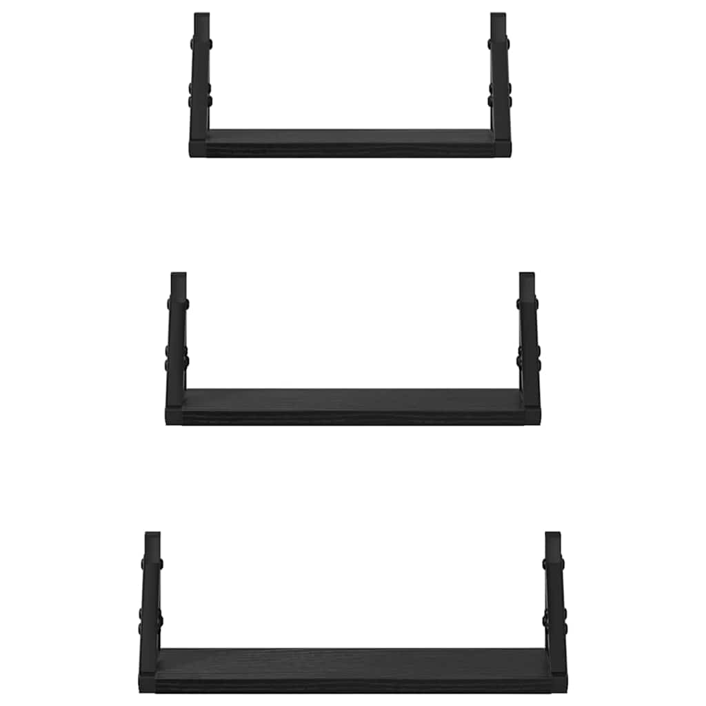 vidaXL Wandregal Wandmontiert mit Speicher 3 pcs Schwarz Eichen-Optik