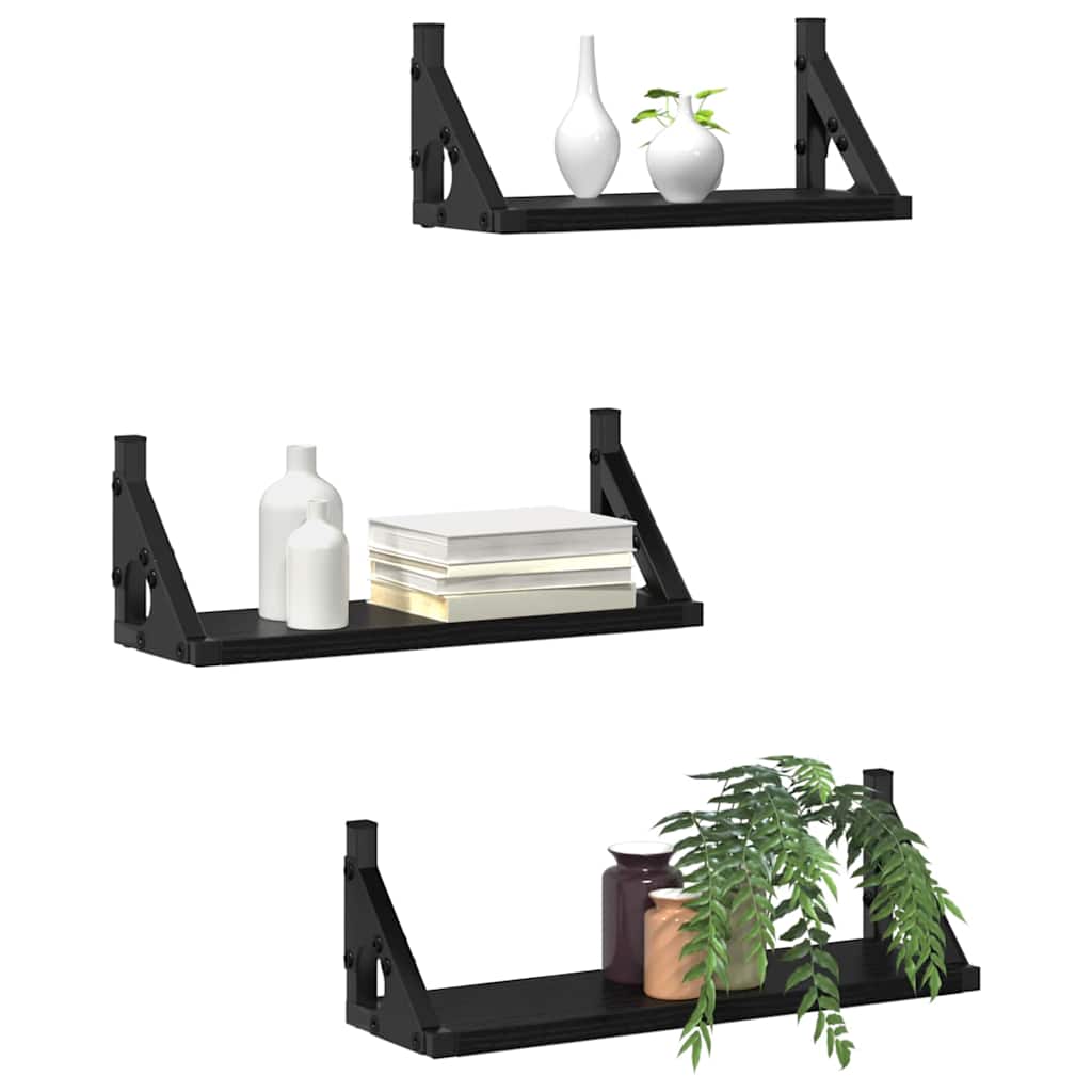 vidaXL Wandregal Wandmontiert mit Speicher 3 pcs Schwarz Eichen-Optik