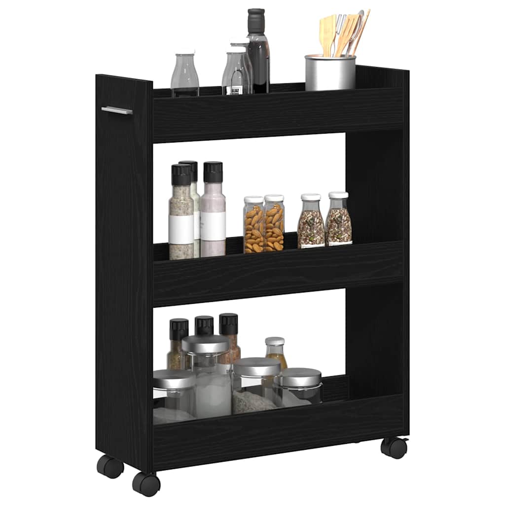 vidaXL Schrank Mit Rad Schwarz Eichen-Optik 60 x 22 x 79 cm