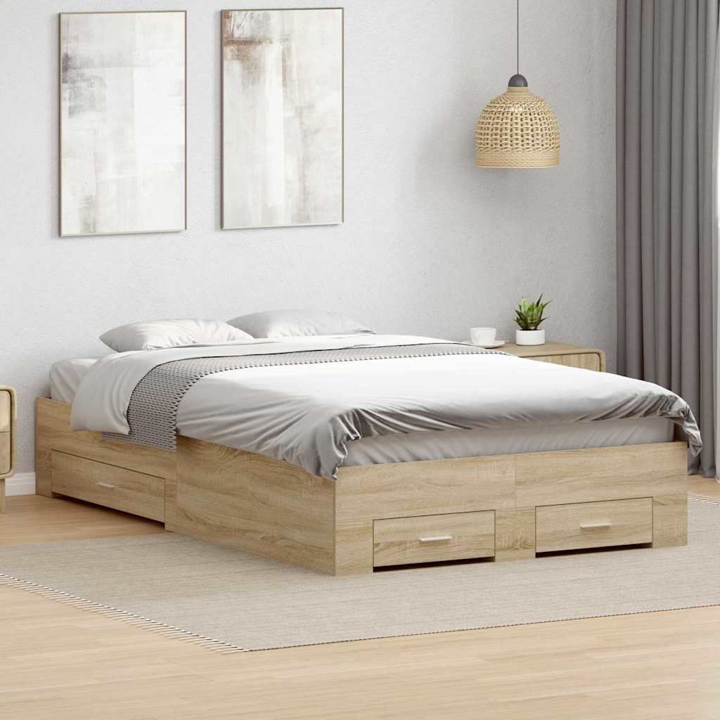 vidaXL Bettrahmen mit Schubladen Braun 120 x 200 cm Holzwerkstoff