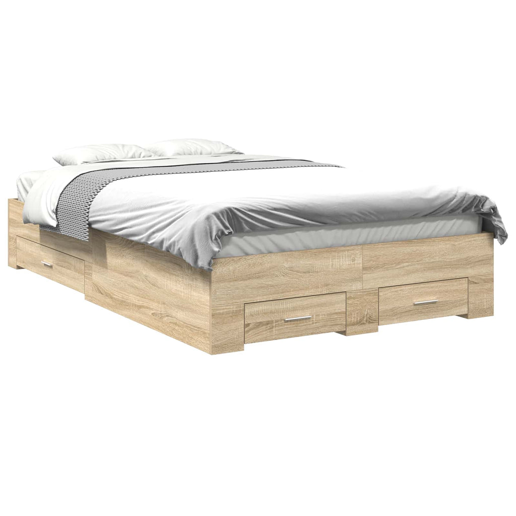 vidaXL Bettrahmen mit Schubladen Braun 120 x 200 cm Holzwerkstoff