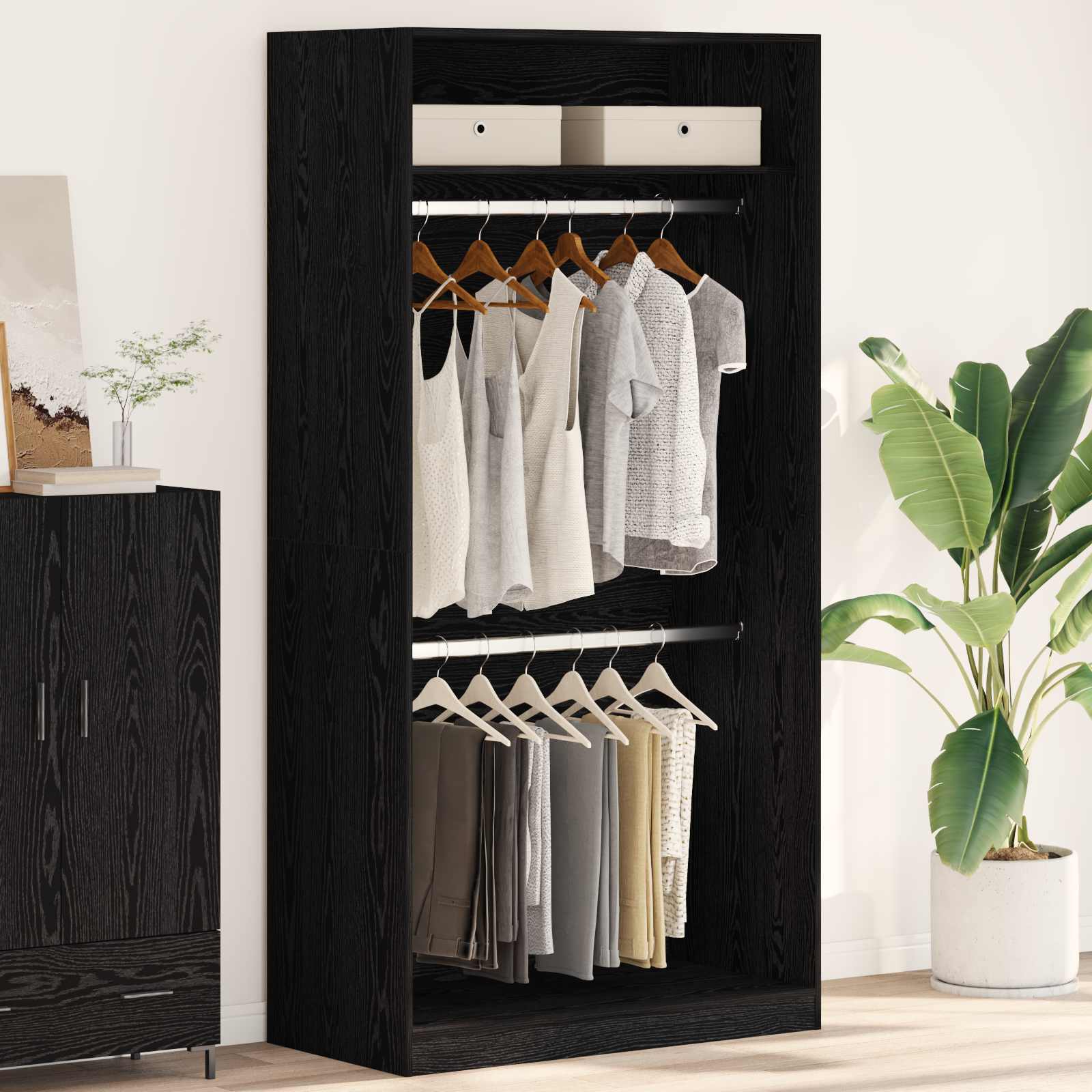 vidaXL Kleiderschrank mit Regal Schwarz Eichen-Optik 100 x 50 x 200 cm