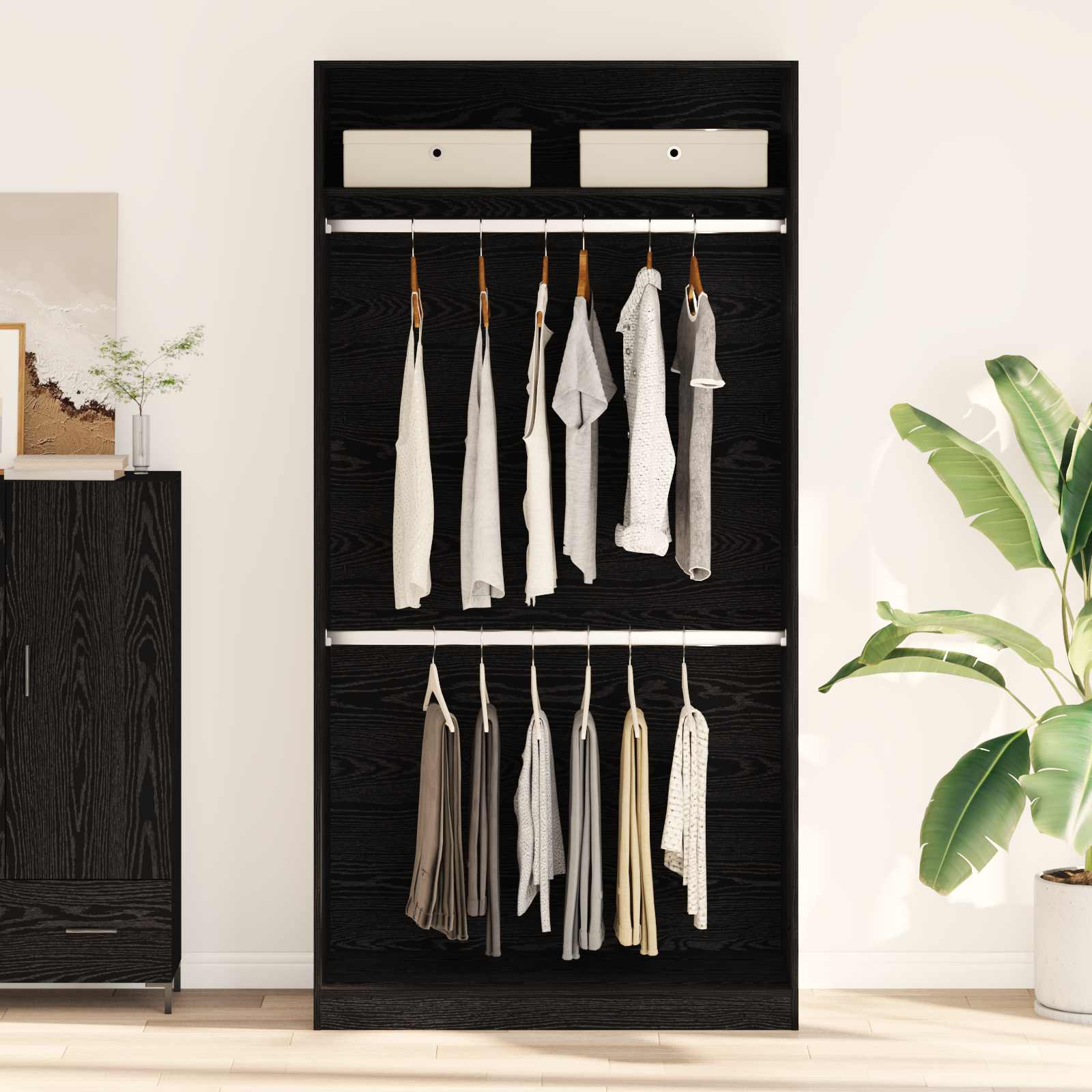 vidaXL Kleiderschrank mit Regal Schwarz Eichen-Optik 100 x 50 x 200 cm
