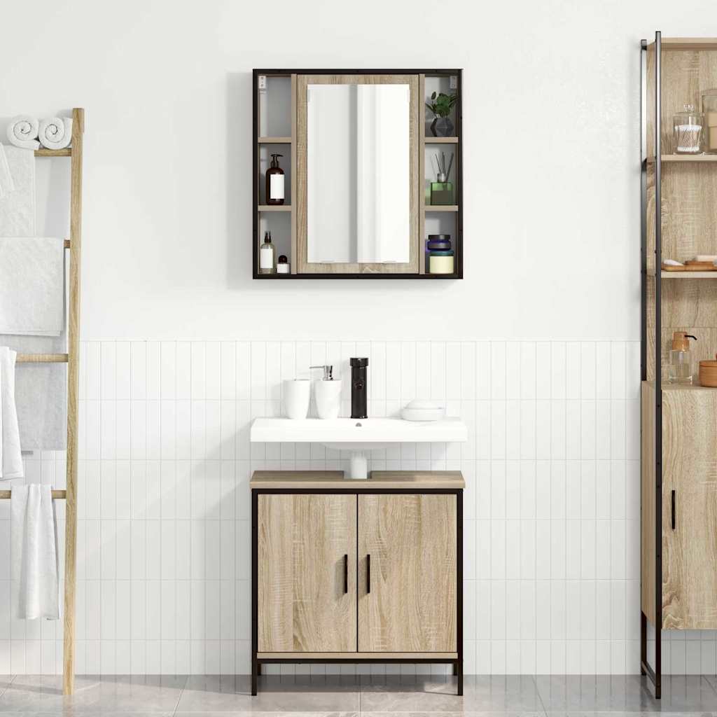 vidaXL Badezimmermöbel-Set mit Regal mit Tür 2 pcs Braun Holzwerkstoff