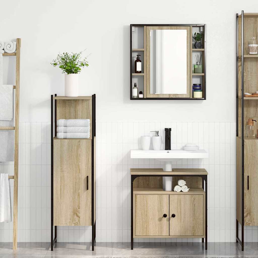 vidaXL Badezimmermöbel-Set mit Regal mit Tür 3 pcs Braun Holzwerkstoff
